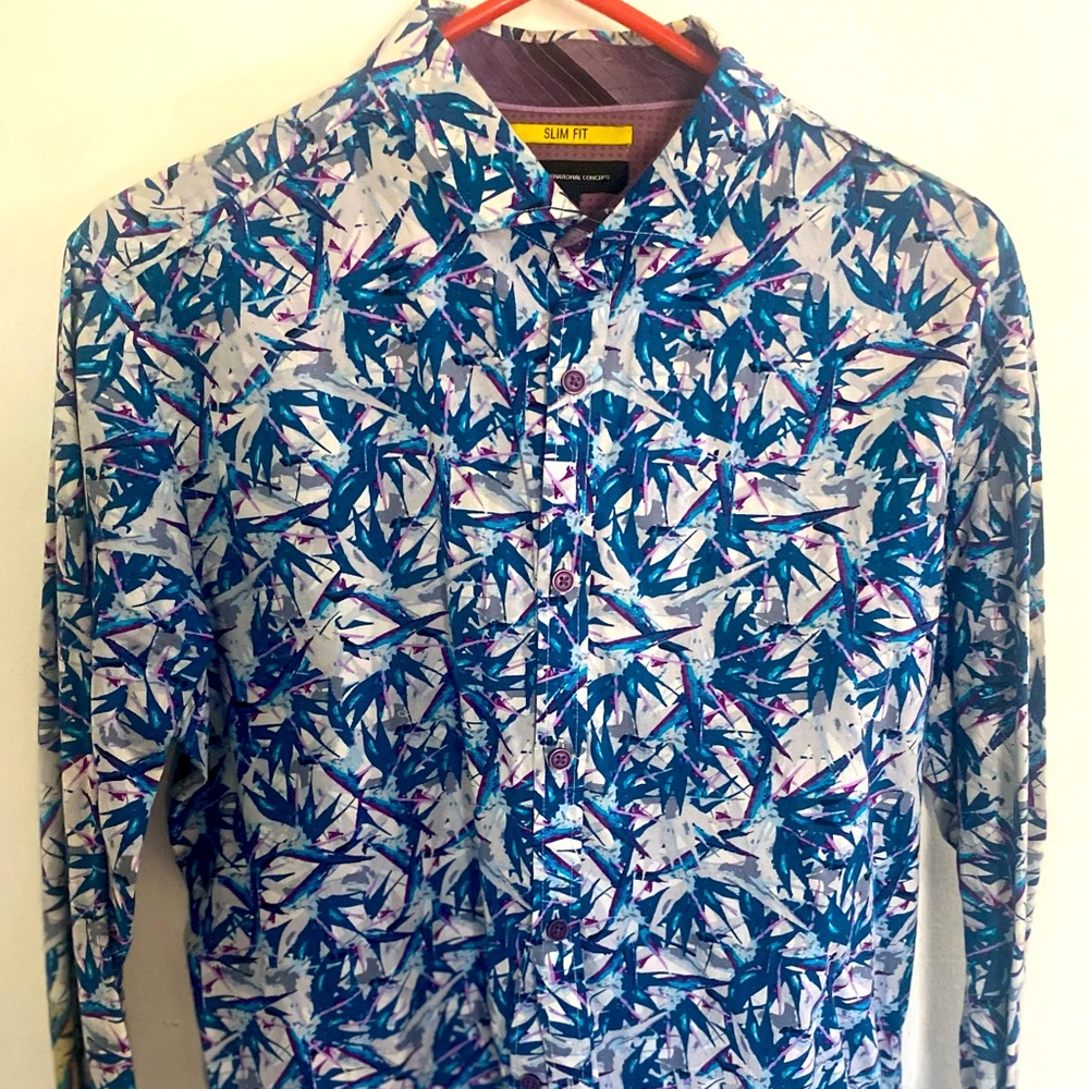 INC International Concepts Patterned Long Sleeve Button-Up